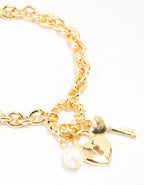 Lot de 2 bracelets à breloques plaqués or avec chaîne et cadenas