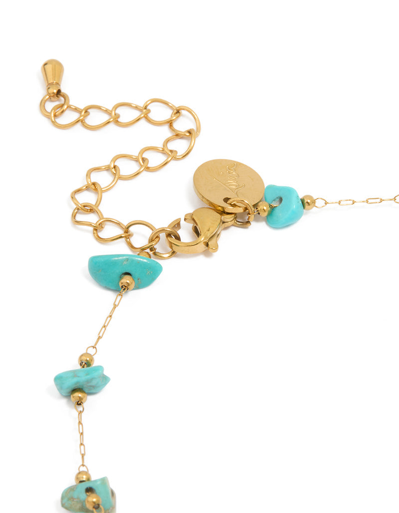 Bracelet cheville en acier inoxydable plaqué or et pierre semi-précieuse bleue