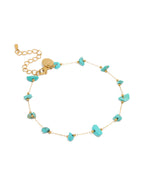 Bracelet cheville en acier inoxydable plaqué or et pierre semi-précieuse bleue